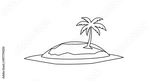 Simple line drawing of a tropical island with a single palm tree