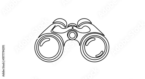 Single line drawing of binoculars on a white background