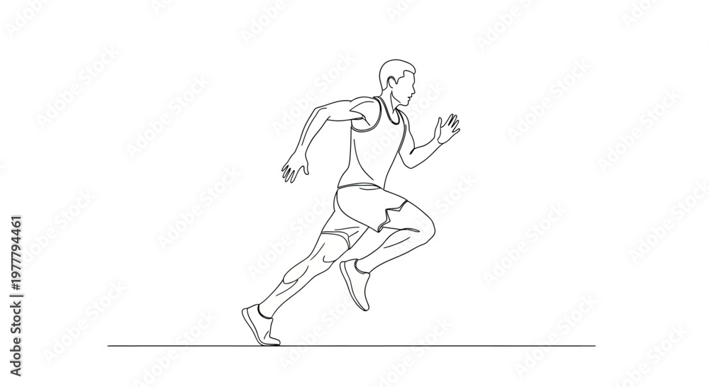 Fototapeta premium Minimalist line art of a male runner in mid-stride