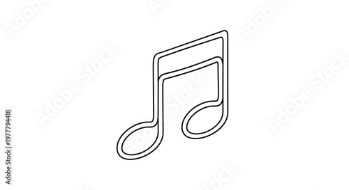 Isometric outline of a musical eighth note on a white background