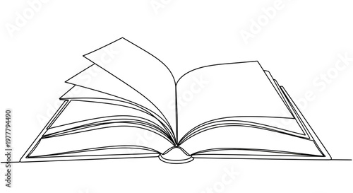 Open book with fanned pages, rendered in simple black line art