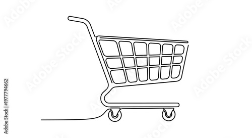 Simple black line drawing of a shopping cart