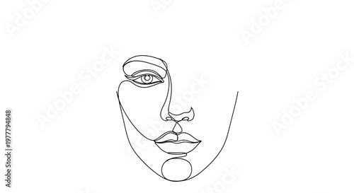A minimalist black and white line drawing of a woman's face
