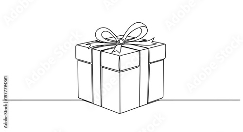 A simple black line drawing of a gift box with a bow on a white background (1)