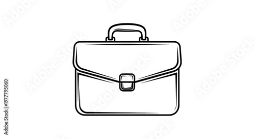 Minimalist black and white outline of a briefcase with a handle and clasp