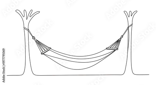 Minimalist line drawing of a hammock suspended between two trees