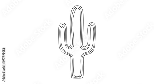 A minimalist, black and white line drawing of a Saguaro cactus