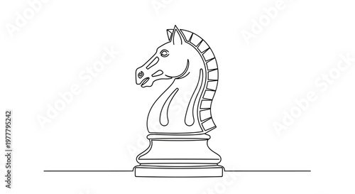 A simplified line drawing of a chess knight on a white background