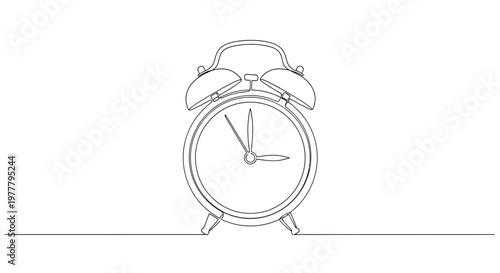 A minimalist line drawing of a classic twin-bell alarm clock