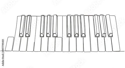 Simple line art of piano keys in black outline on a white background