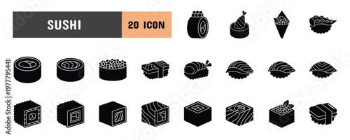 20 Sushi Glyph Icon Illustration Set