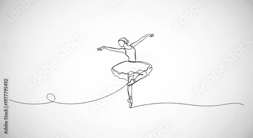 Minimalist single line drawing of a ballet dancer in a graceful pose