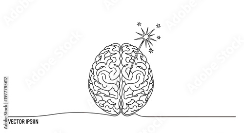 Abstract line art of a brain with a spark of inspiration