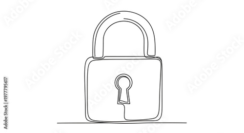 A single line drawing of a classic padlock with a keyhole and shackle