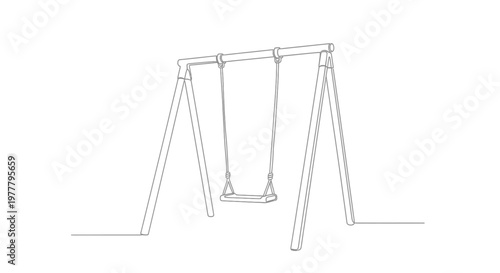Simple outline of a classic swing set with one seat hanging