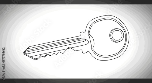 Minimalist black and white line drawing of a single key with a circular head