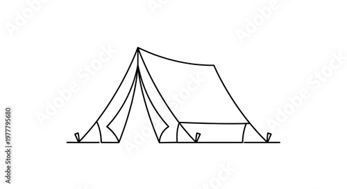 A simple black-and-white line drawing of a canvas tent