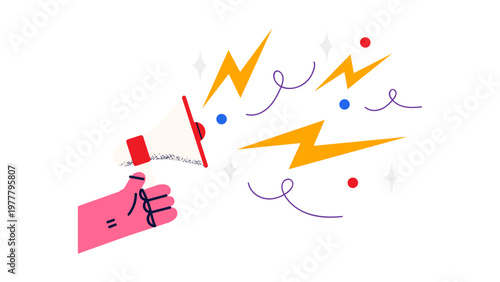 A hand holding a magnet attracting colorful lightning bolts and sparks in a vibrant illustration
