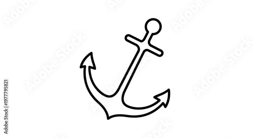Black line drawing of an anchor on a white background