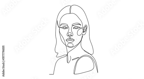 Minimalist continuous line drawing of a woman's face with flowing hair