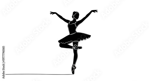 Silhouette of a ballerina in a tutu and pointe shoes, arms extended