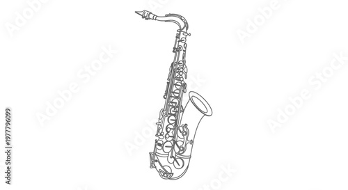 Single-line drawing of a saxophone, isolated on a white background