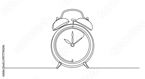 Tableau sur toile Minimalist single-line drawing of a retro alarm clock with two bells