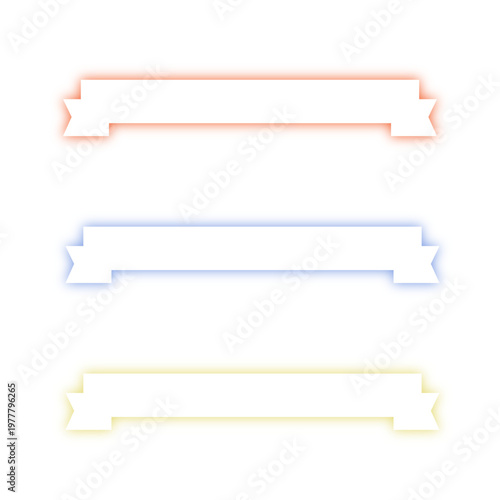 シンプルな白いリボンバナー3種セット、横長フレーム見出しラベル背景デザイン素材