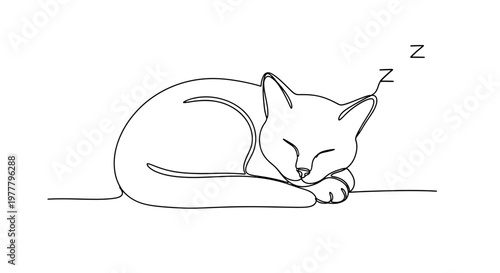Minimalist line art of a sleeping cat with "Zzz" symbols