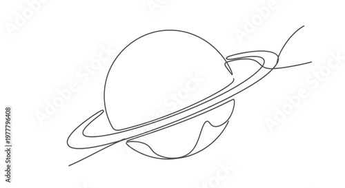 A single continuous line drawing of a planet with rings
