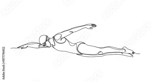 A single continuous line drawing of a swimmer performing the freestyle stroke