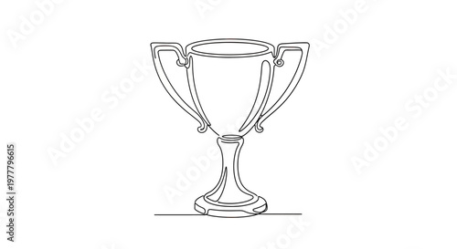A minimalist line drawing of a classic trophy with two handles