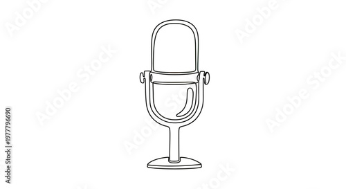 A minimalist line drawing of a vintage microphone on a stand