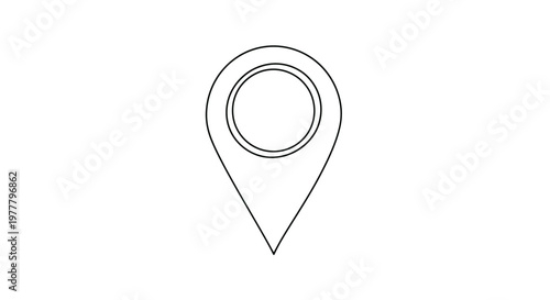 A minimalist, single black line drawing of a location pin icon against a white background