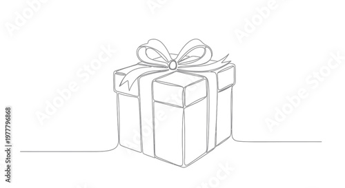 A simple, grey line-art gift box with a bow sits on a white background
