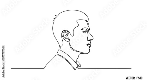 Single-line drawing of a man in profile with a sharp gaze