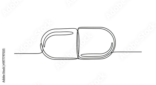 Abstract continuous line drawing of a pill shape with inner contours