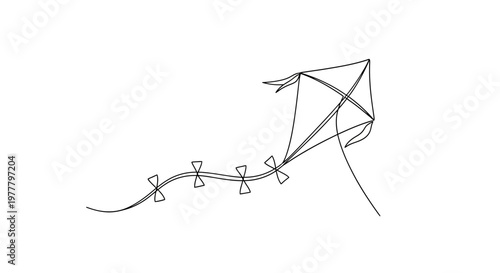 Simple line drawing of a traditional kite with a long string and bow ties