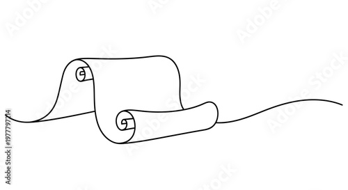 Minimalist line art of an unrolled scroll with rolled ends on a white background