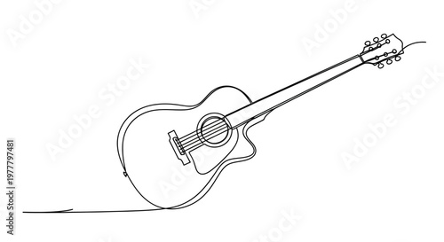 Minimalist outline drawing of an acoustic guitar on a white background