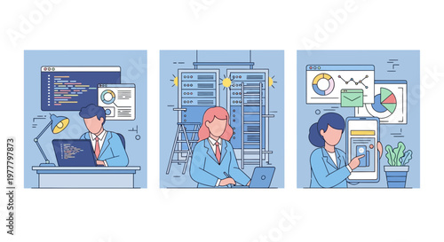 IT Tech Pro Work Dev Code Data Web App Site Male Lady Biz Boss Jobs