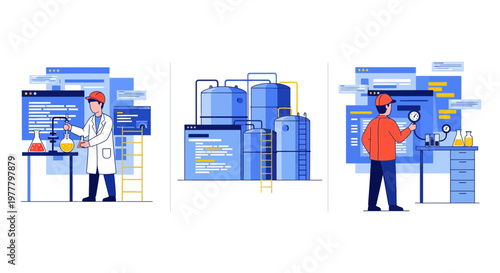 Chemical Industrial Lab Engineering Research Data Monitoring Vector Art