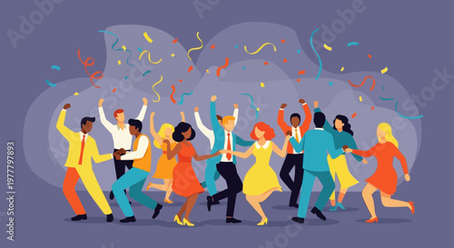Diverse Group Dancing and Celebrating with Confetti