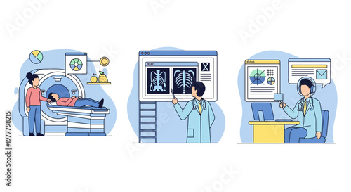 Med tech set doc xray mri scan web art app data tool health clinic aid