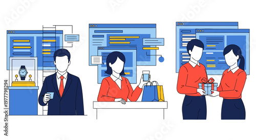 Luxury shop staff help VIP buy gift via web app and pro store service for client