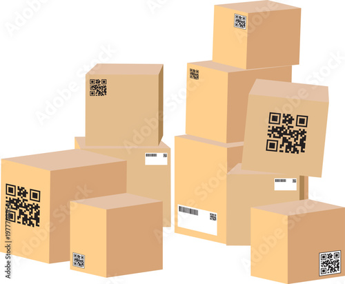 QRコード付きの積み重なった段ボール