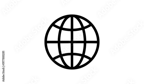 Minimalist globe icon with latitude and longitude lines bold black outline world internet symbol vector