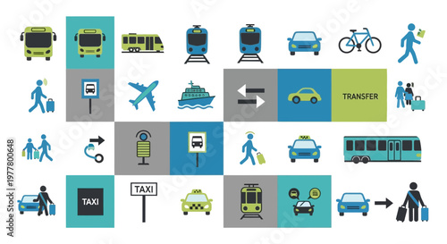 Transportation icons on signs and symbols.