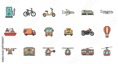 Transportation Vehicles Icons Set.