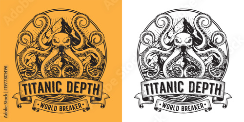 Titanic Depth World Breaker Giant Octopus Kraken with Mountains